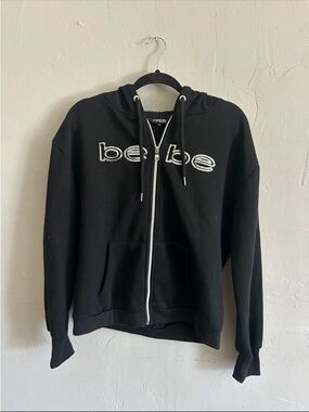 bebe Black Zip-Up Hoodie with White Logo